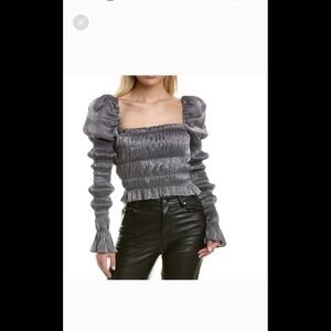 Caroline Constas
Delilah Metallic Shirred Puff-Sleeve Top